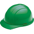 Hard Hat with ratchet adjustment and 4 point nylon suspension in Green and Full Color Label.